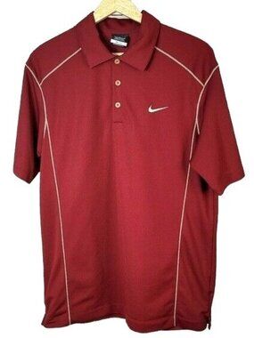 Nike Golf Mens Polo Dri-Fit Shirt Red Large Tan Stitching Short Sleeve Pullover
